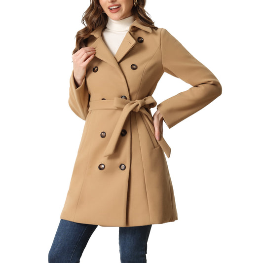 Women's Collar Double Breasted Button Down Belted Winter Coats