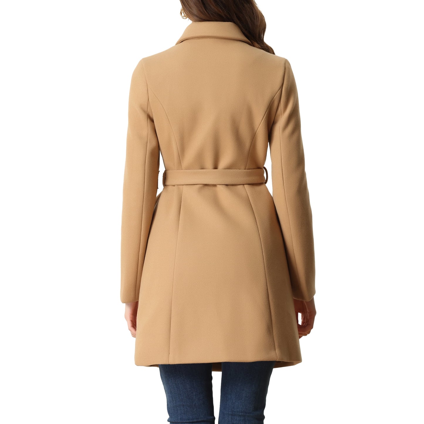 Women's Collar Double Breasted Button Down Belted Winter Coats